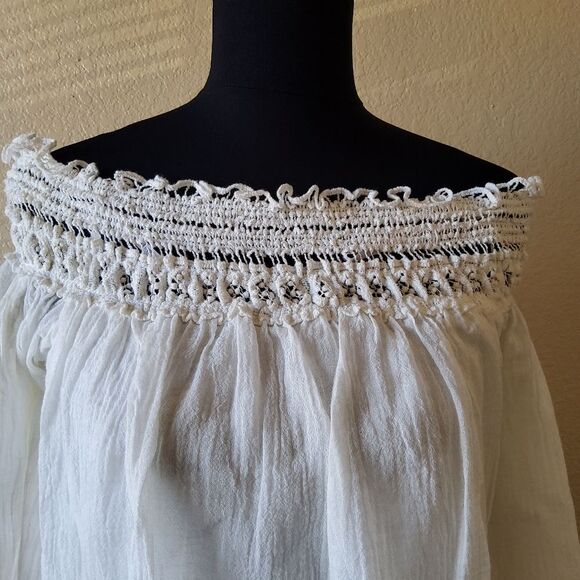 Bailey 44 Bareback Off Shoulder Embroidered Crochet Gauze Top Size M White - Picture 3 of 10